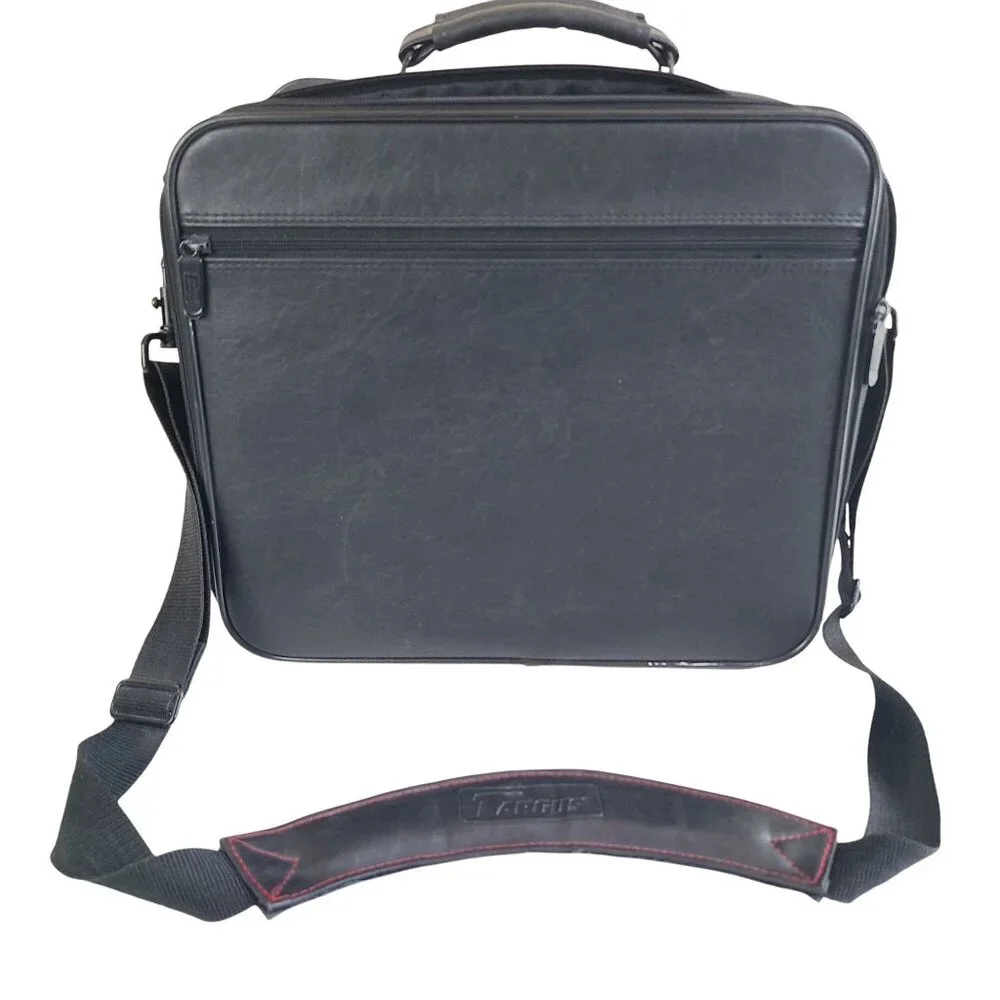 Targus Black Leather Laptop Bag With Shoulder Strap & Multiple Compartments